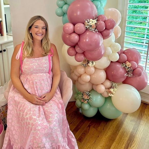 Pink jacquard maternity dress - Picture 4 of 6